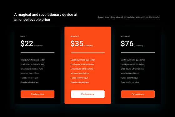 Pricing Table Dark PTD-01