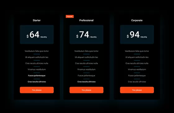 Pricing Table Dark PTD-PRO-105