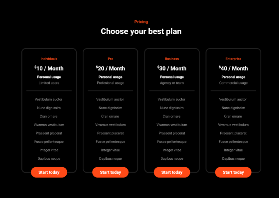 Pricing Table Dark PTD-PRO-09